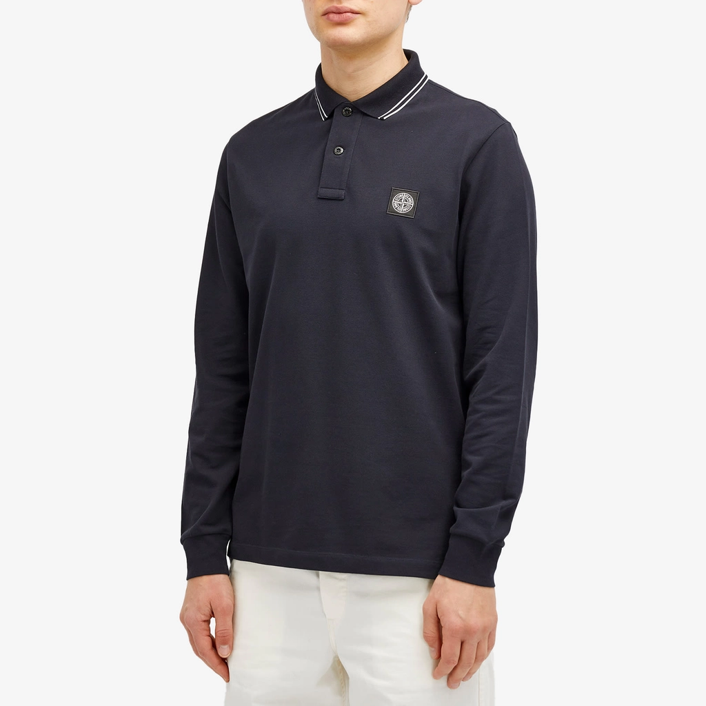 Stone Island Men's Long Sleeve Patch Polo Navy Blue